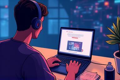 Illustration of a person attending an online webinar